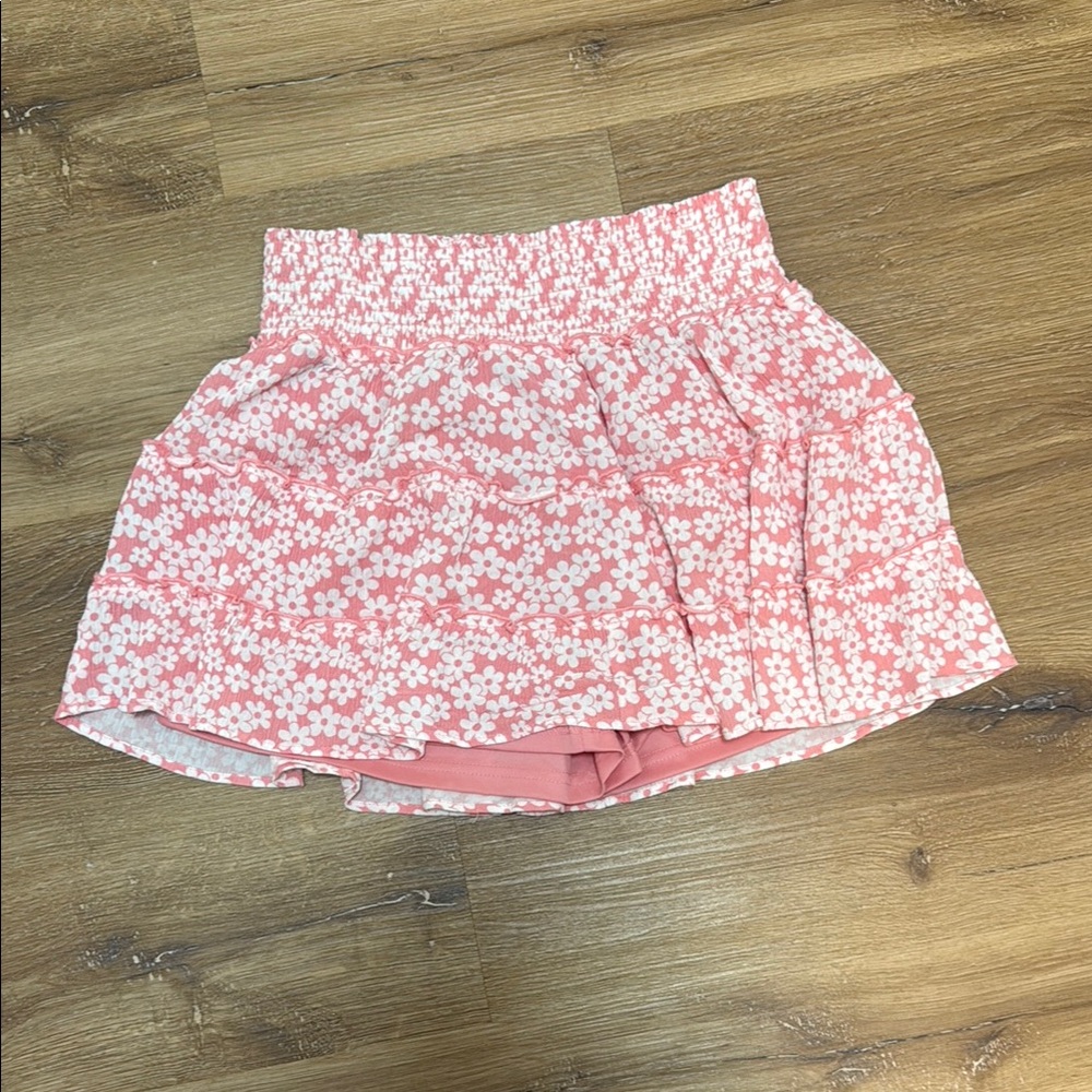 Pink Floral Ruffle Skort